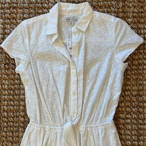 J. Crew White Eyelet Button-Front Short Sleeve Dress